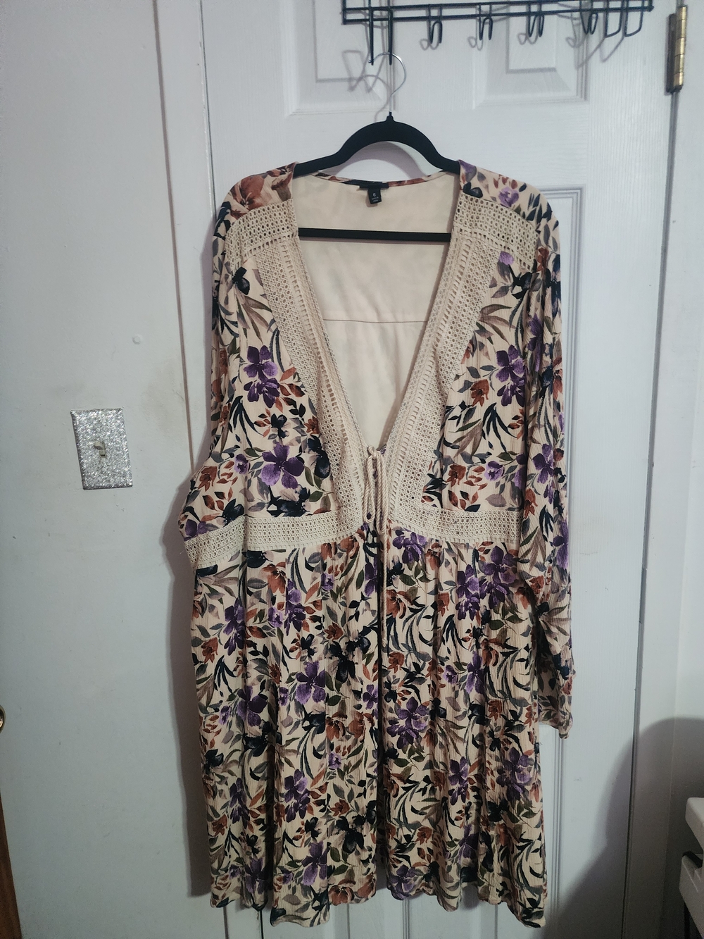 Floral Crochet-Trim Women's Dress in Cream and Purple From TORRID